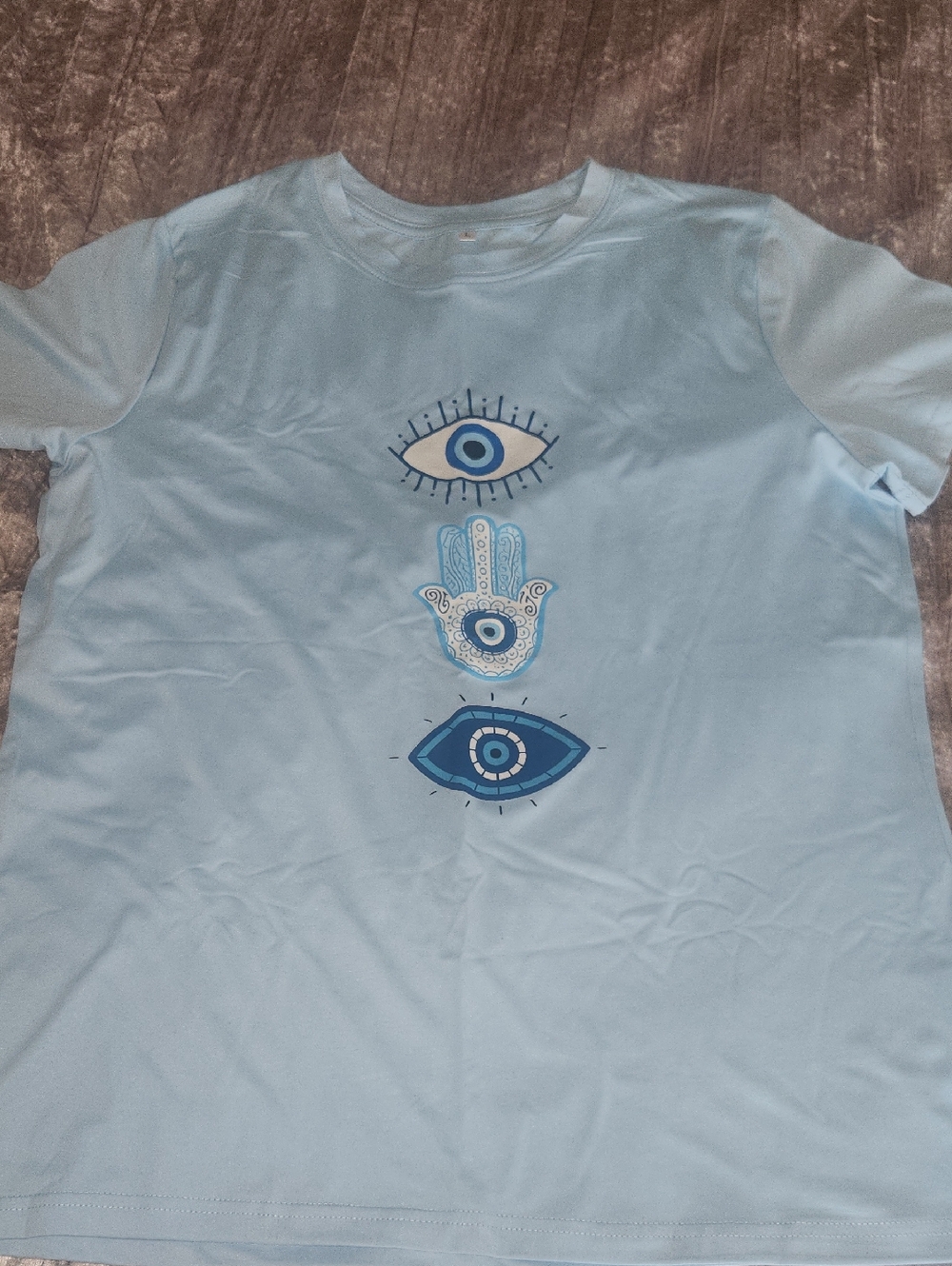 Light Blue T-Shirt with Hamsa and Evil Eye Motif
